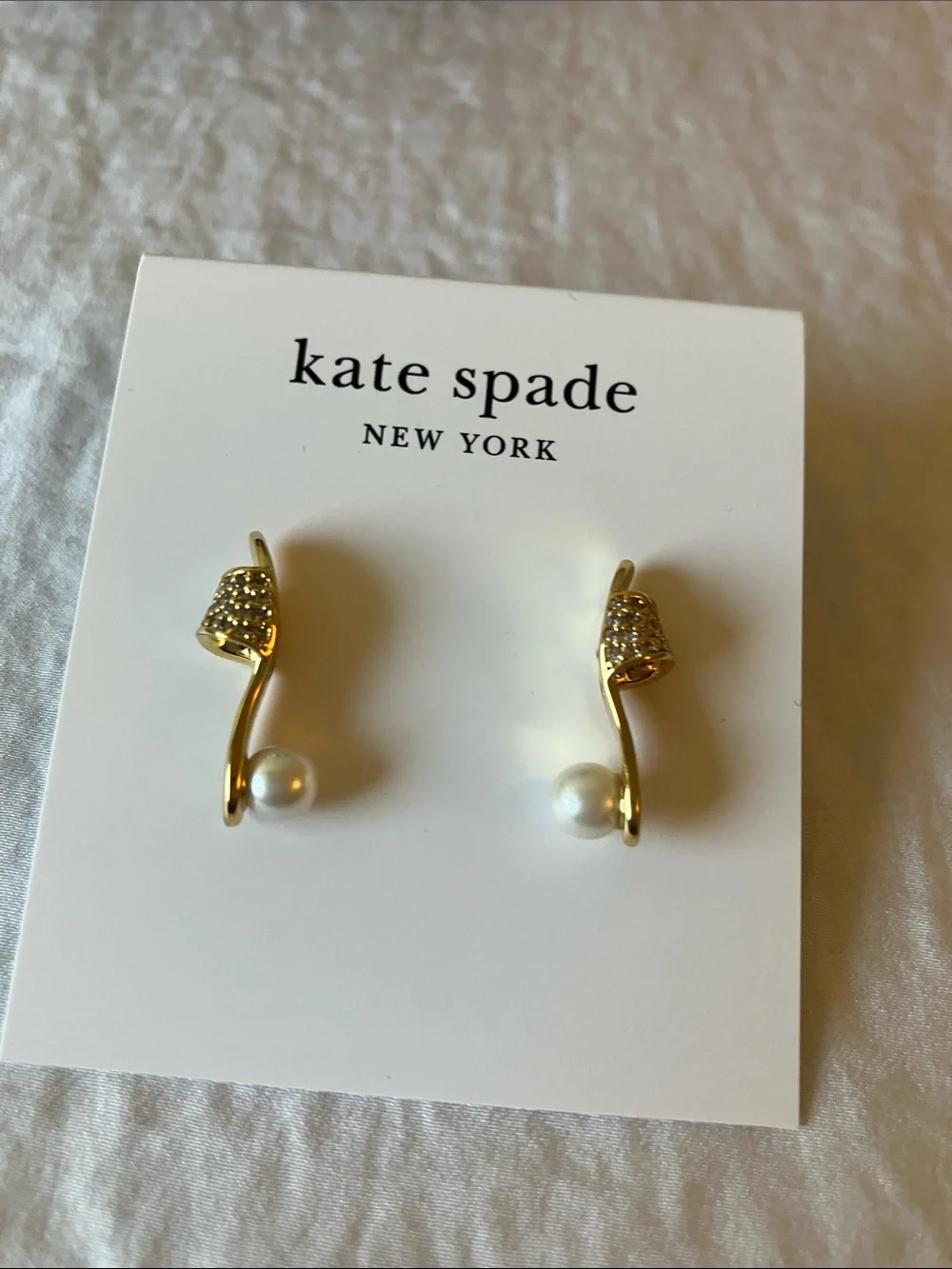 kate spade: Gold Tone “Hit the Town” Crystal & Pearl Drop Earrings